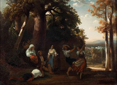 Pittore del XIX Secolo Danza nella Campagna Romana