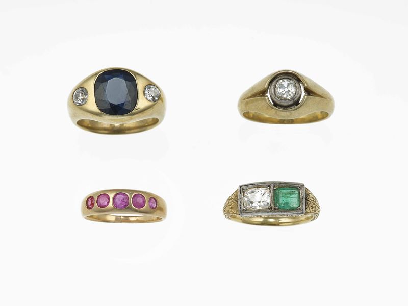 Group of four jem-set rings  - Auction Jewels - Cambi Casa d'Aste