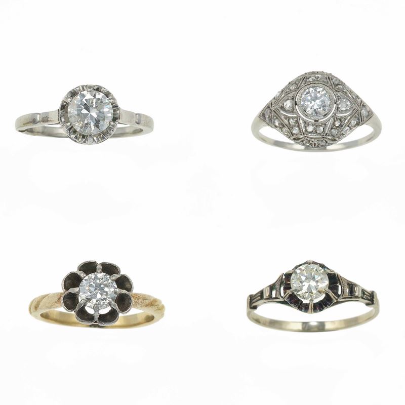Four diamonds rings. Gold, low karat gold and platinum mounts  - Auction Jewels - Cambi Casa d'Aste