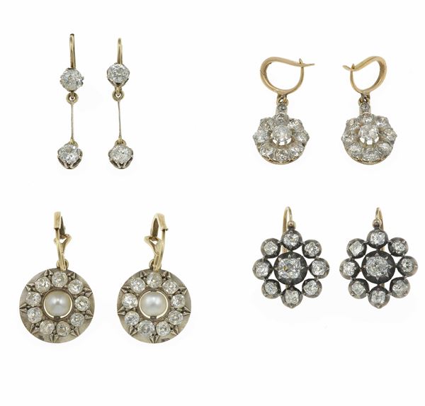 Four pairs of diamond earrings