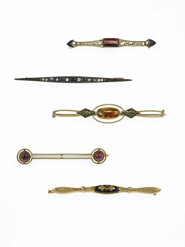 Group of five barrettes brooch