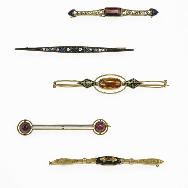 Group of five barrettes brooch  - Auction Jewels - Cambi Casa d'Aste