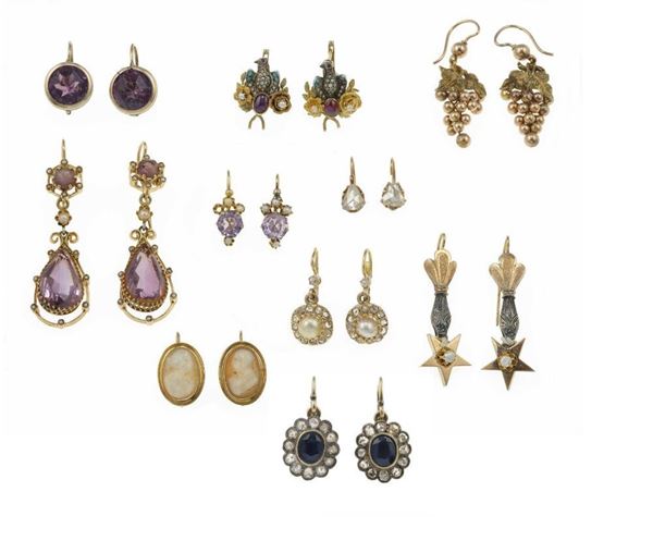 Group of ten pair of earrings
