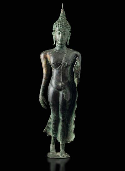 Figura di Buddha Stante in Bronzo, Thailandia, XIX Secolo