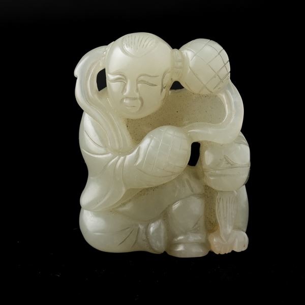 Gruppo in giada raffigurante personaggio seduto, Cina, Dinastia Qing, XIX secolo