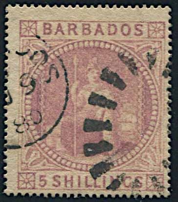 1873, Barbados, 5 s. dull rose  - Auction Postal History and Philately - Cambi Casa d'Aste