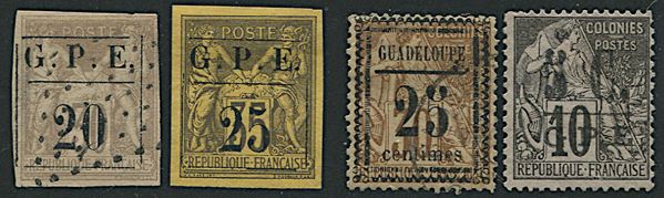 1884/1891, Guadalupa, francobolli di colonie francesi soprastampati, nuovi o usati