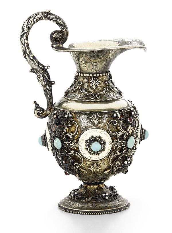 A silver and turquoise jug, 1900s