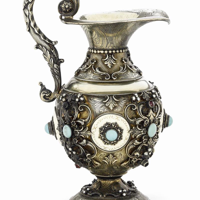 A silver and turquoise jug, 1900s  - Auction Collectors' Silvers | 20th Century - II - Cambi Casa d'Aste