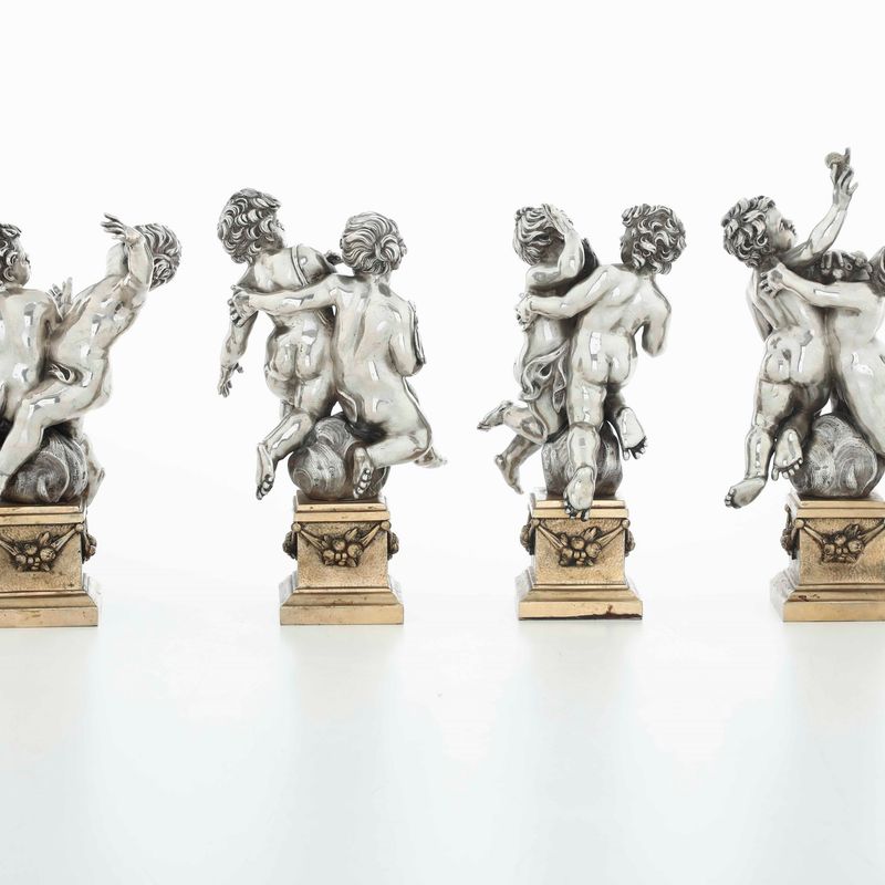 Quattro Gruppi Raffiguranti Giochi tra Putti. Argenteria Artistica Napoletana, Prima Metà del XX ...