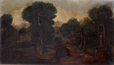 Scuola del XIX Secolo Paesaggio con Contadini e Lavandaie