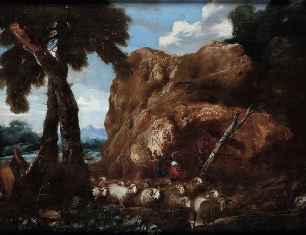 Giovanni Benedetto Castiglione detto il Grechetto - Paesaggio con pastore e armenti