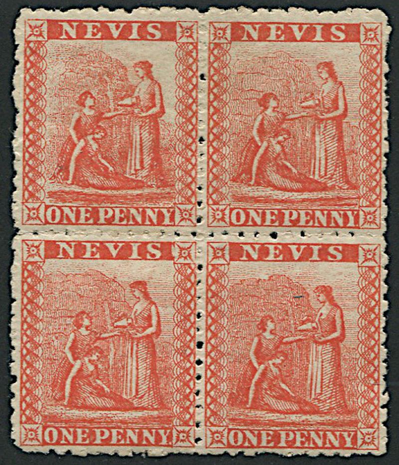 1878, Nevis, 1 d. vermillion-red  - Auction Philately - Cambi Casa d'Aste