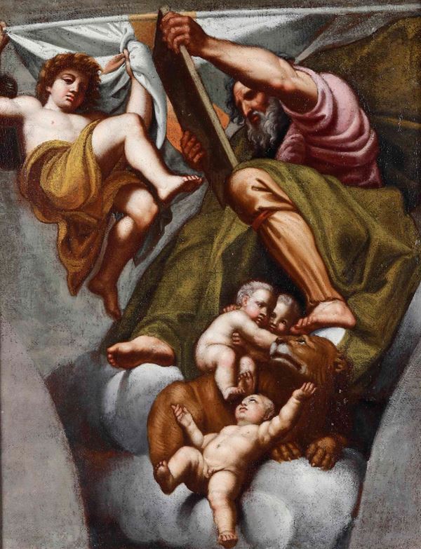 Scuola del XVII secolo San Marco tra angeli