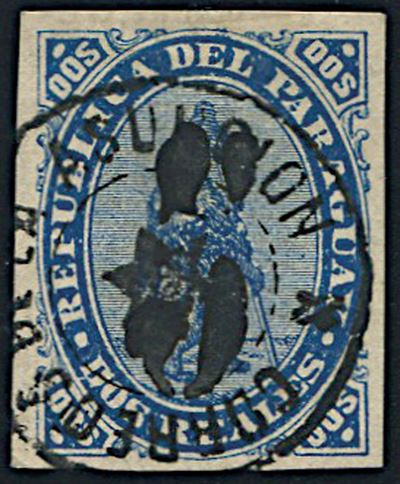 1878, Paraguay, Overprinted “5” On 2 Reales Blue