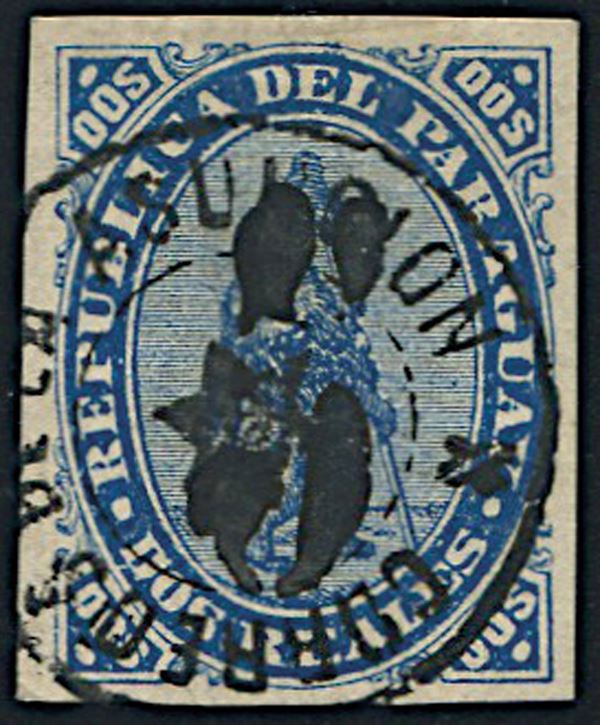 1878, Paraguay, overprinted “5” on 2 reales blue