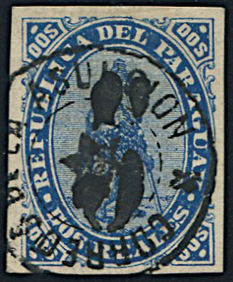 1878, Paraguay, overprinted “5” on 2 reales blue  - Auction Postal History and Philately - Cambi Casa d'Aste