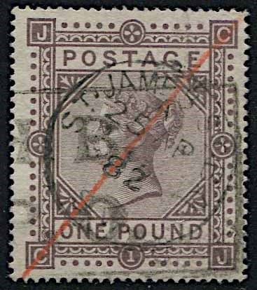 1878, Great Britain, £ 1 brown-liliac  - Auction Postal History and Philately - Cambi Casa d'Aste