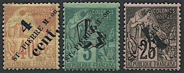 1891/92, Sainte Pierre et Miquelon, two set overprinted