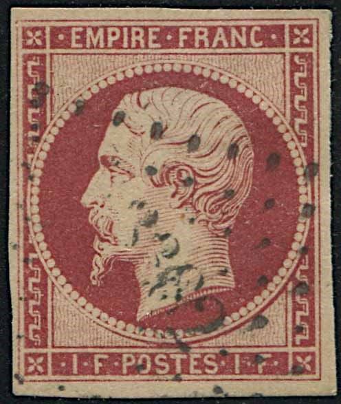 1853, Francia, 1 franco carminio  - Asta Storia Postale e Filatelia - Cambi Casa d'Aste