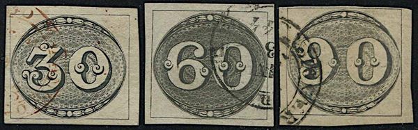1843, Brazil, “Bull’s Eye”, complete set of three