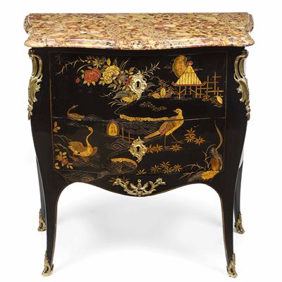 Commode in Legno Ebanizzato e Dpinto in Policromia a Chinoiserie. Stampiglio D. Genty (denis Gent...