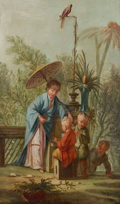 Scuola del XVIII secolo, Scena di gusto orientale, olio su tela