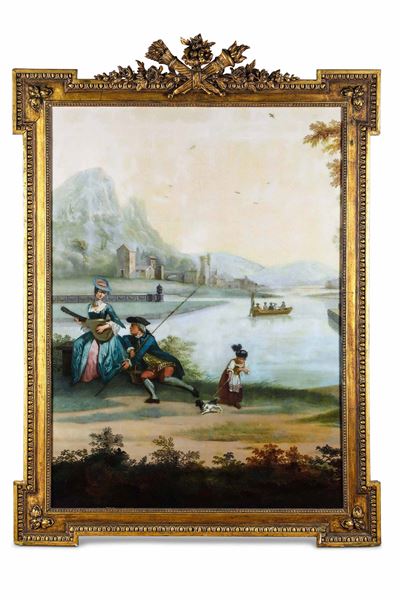Scuola Nord Europea del XVIII Secolo Scena Galante in Riva a un Fiume
