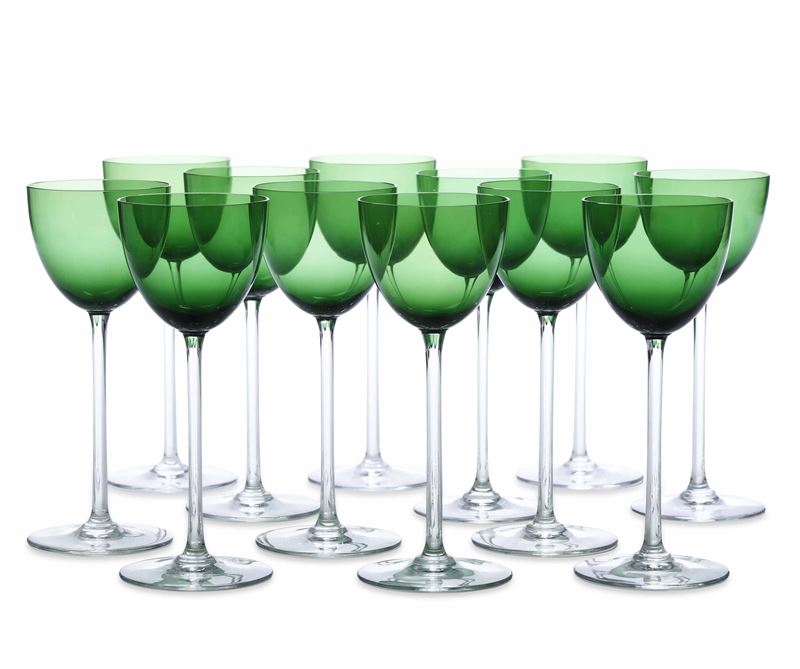 Dodici calici in cristallo Baccarat color verde  - Auction Italian Mansions - Cambi Casa d'Aste