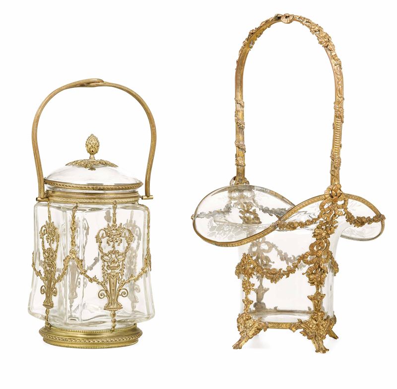 Biscottiera e cestino. Vetro e bronzo dorato. Francia XIX-XX secolo  - Auction Italian Mansions - Cambi Casa d'Aste
