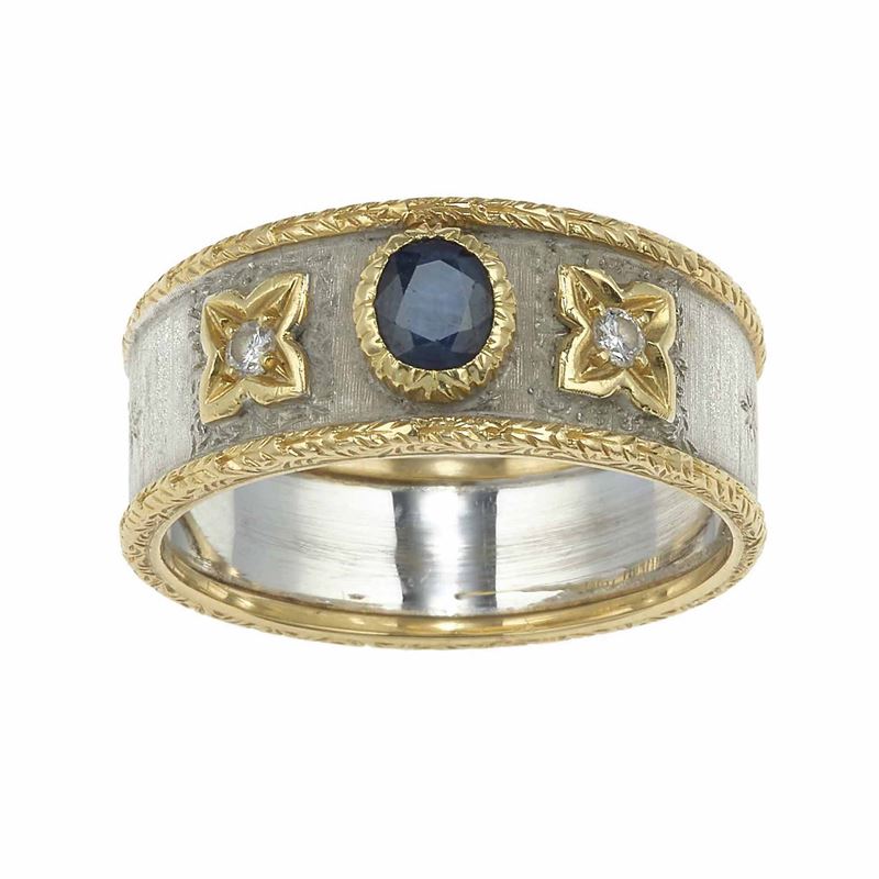 Sapphire, diamond, gold and silver ring. Signed Buccellati  - Auction Fine Jewels - Cambi Casa d'Aste