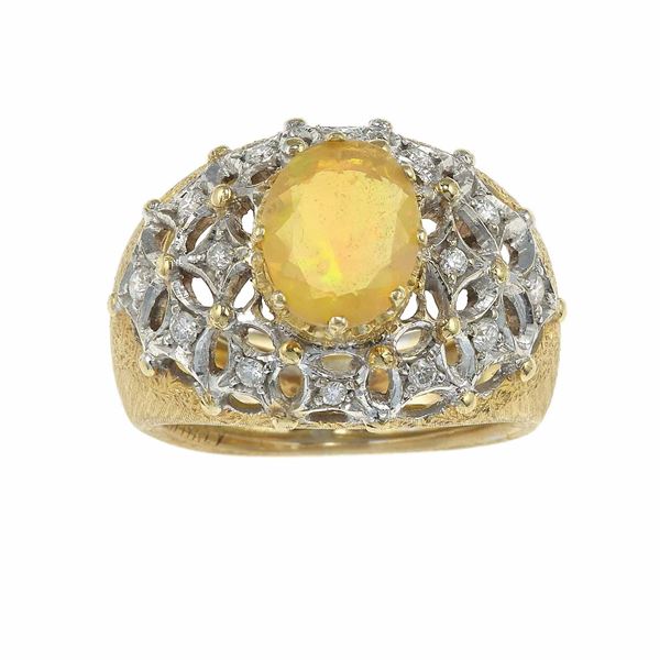 Opal, diamond and gold ring. Signed M. Buccellati