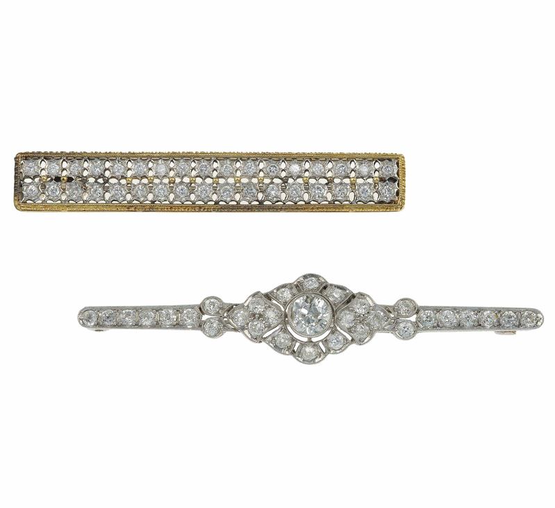 Two diamond and gold brooches  - Auction Fine Jewels - Cambi Casa d'Aste