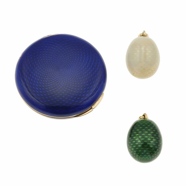 Three enamel and gold object