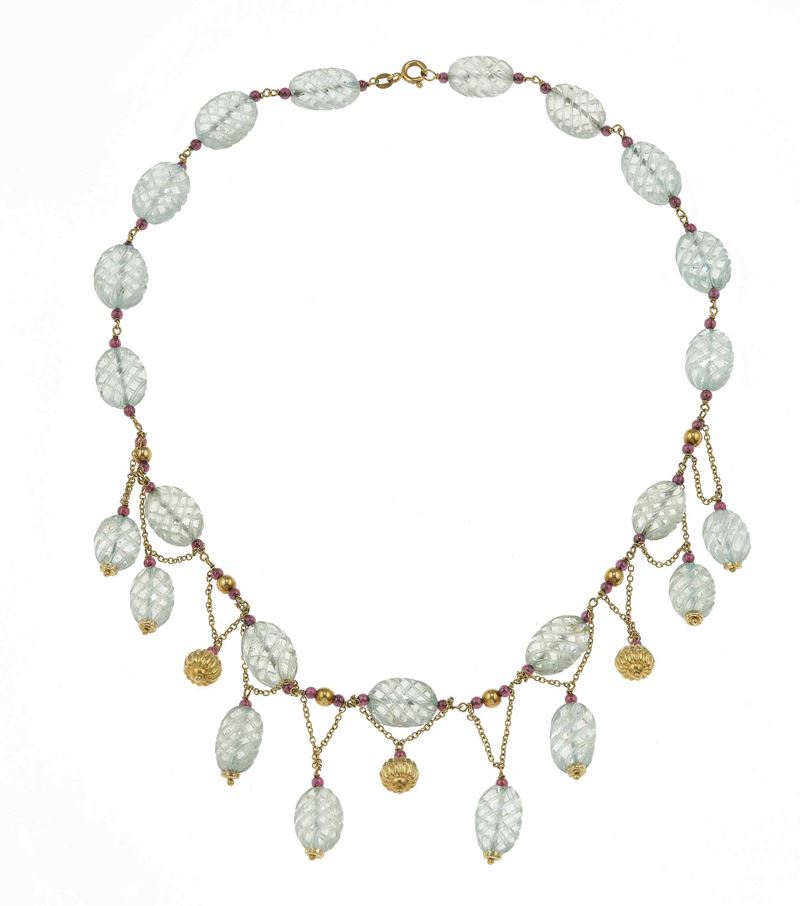 Aquamarine, ruby and gold necklace  - Auction Jewels - Cambi Casa d'Aste
