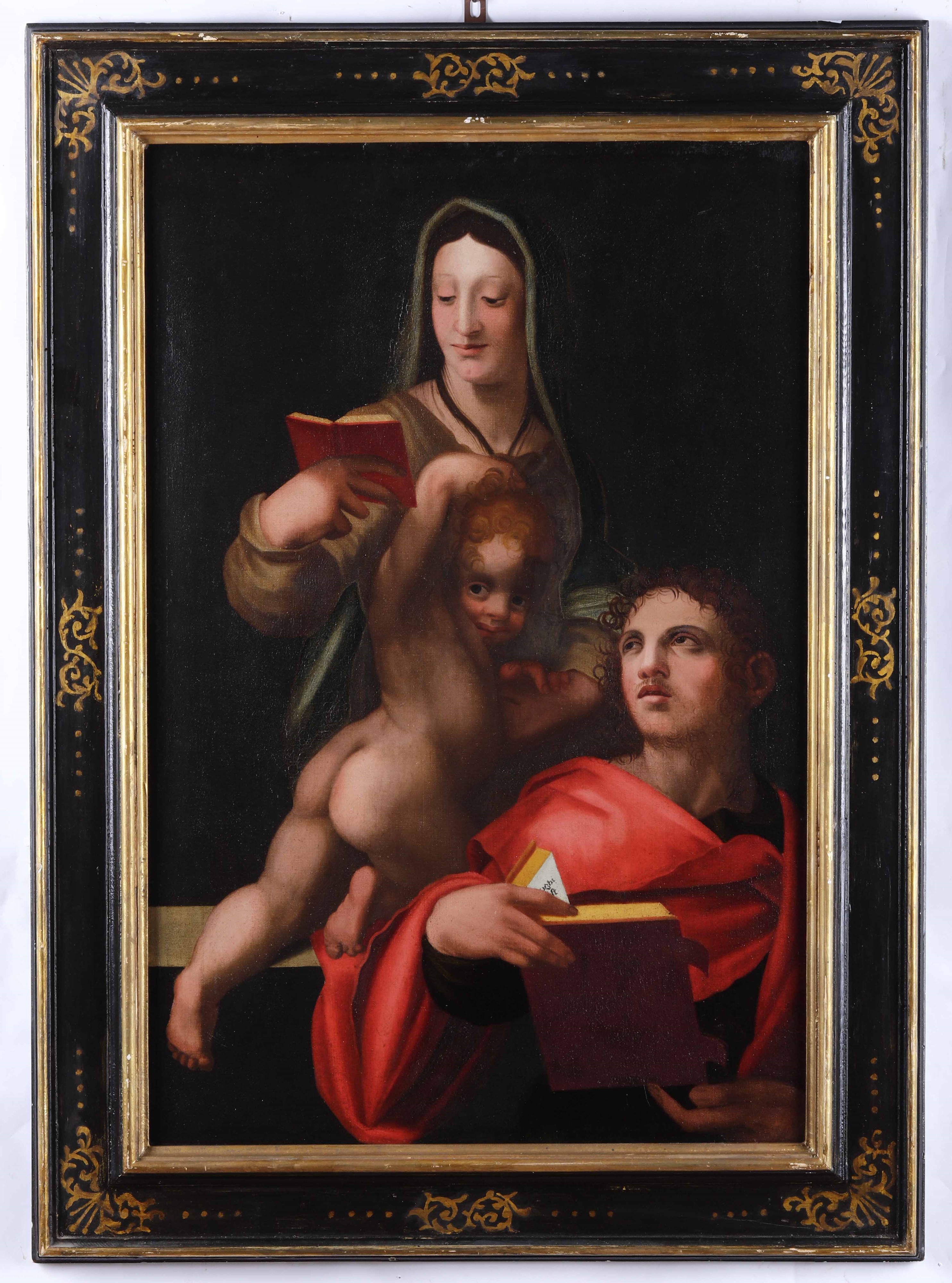 Scuola Toscana del XVII Secolo Madonna con Bambino e un Evangelista