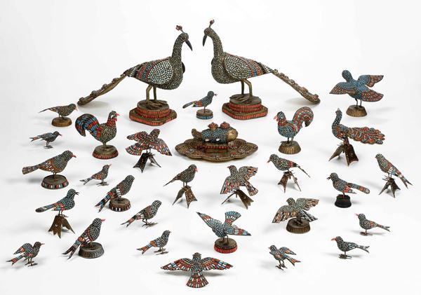 A lot of gilt bronze filigree birds, Tibet, 1800s