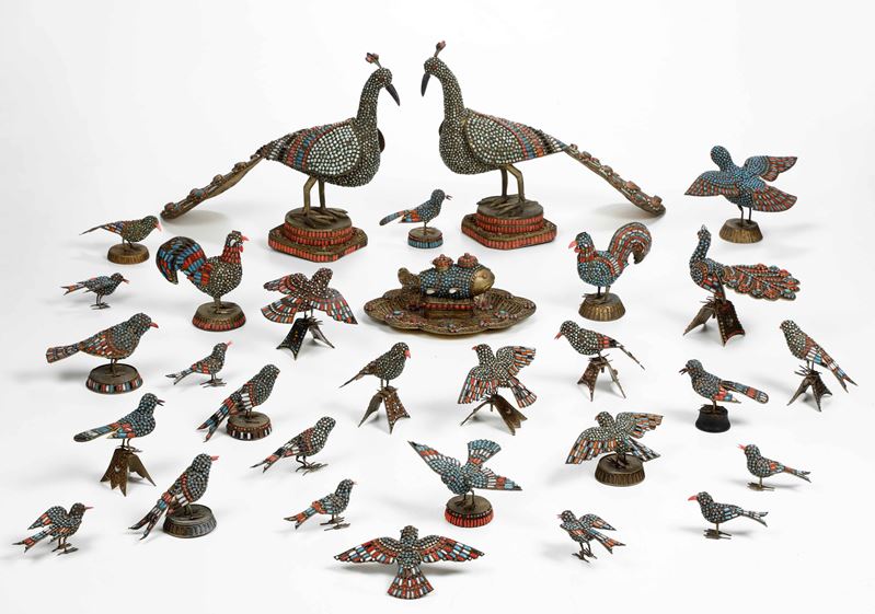 A lot of gilt bronze filigree birds, Tibet, 1800s  - Auction Asian Art - Cambi Casa d'Aste