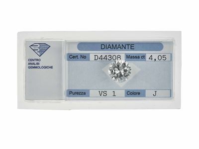 Diamante, taglio rotondo a brillante, 4,05 ct, colore J, VS1 (fluorescenza UV debole)