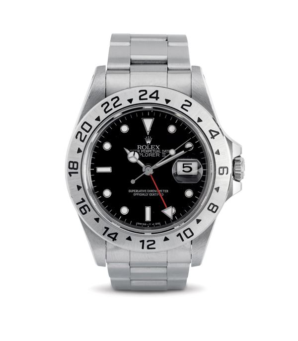 Rolex - Sporty and sought-after Explorer II automatic wristwatch ref 16570 steel, black dial tritium glasses, 24-hour hand