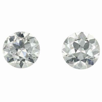 Coppia di diamanti di vecchio taglio, per orecchini, ct 6,08 e 7,08 (colore S–Z, caratteristiche ...