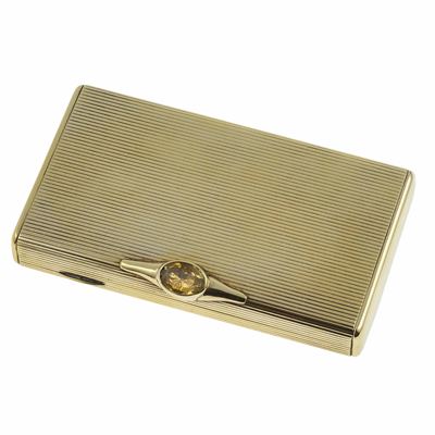 Trousse con quarzo citrino, argento 925 dorato