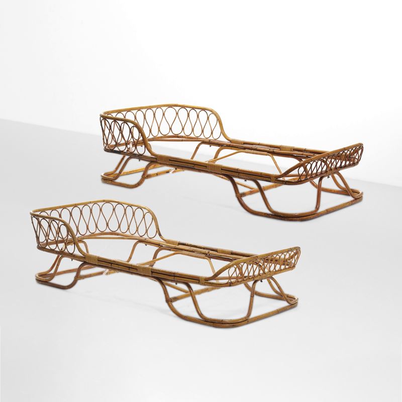 Due daybed con struttura in bambù e giunco.  - Auction Design Lab - Cambi Casa d'Aste