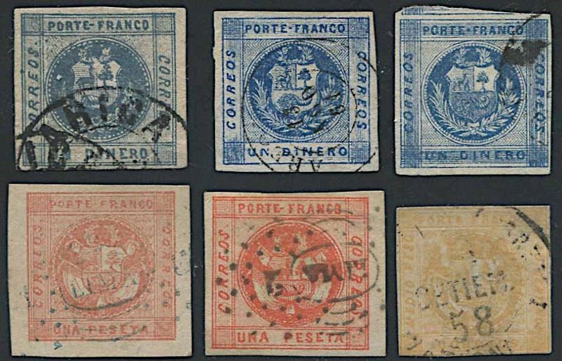 1858/60, Perù, 1 dinero, five examples  - Auction Postal History and Philately - Cambi Casa d'Aste