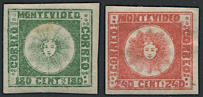 1858, Uruguay, 180 cent. green and 240 cent. red  - Auction Postal History and Philately - Cambi Casa d'Aste