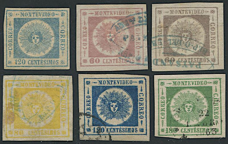 1859/62, Uruguay, “Sun” issue, nine different values  - Auction Postal History and Philately - Cambi Casa d'Aste