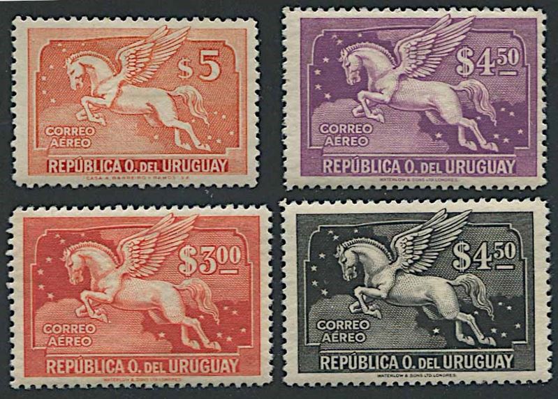 1929/35, Uruguay, “Pegasus”, Air Post, four set hinged  - Auction Postal History and Philately - Cambi Casa d'Aste