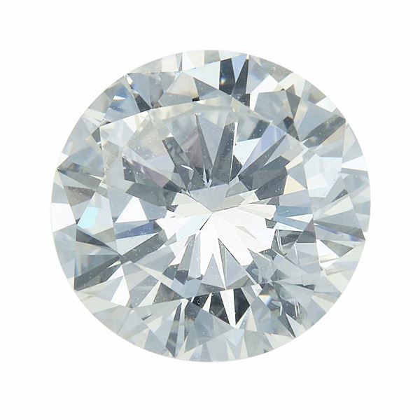 Diamante taglio brillante di ct 4.82, colore J, caratteristiche interne SI2, fluorescenza UV forte azzurra