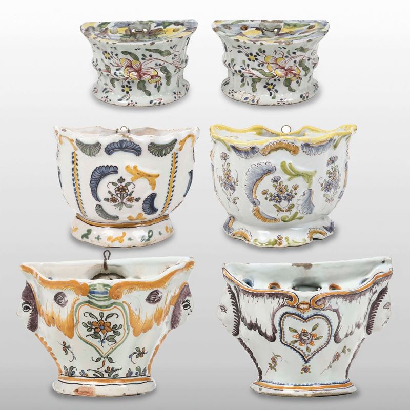 Sei fioriere da parete Francia, XVIII secolo   - Asta Ceramiche - Cambi Casa d'Aste