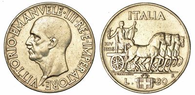 Regno D'italia. Vittorio Emanuele III di Savoia, 1900-1946. 20 Lire 1936/a. XIV. Impero.
